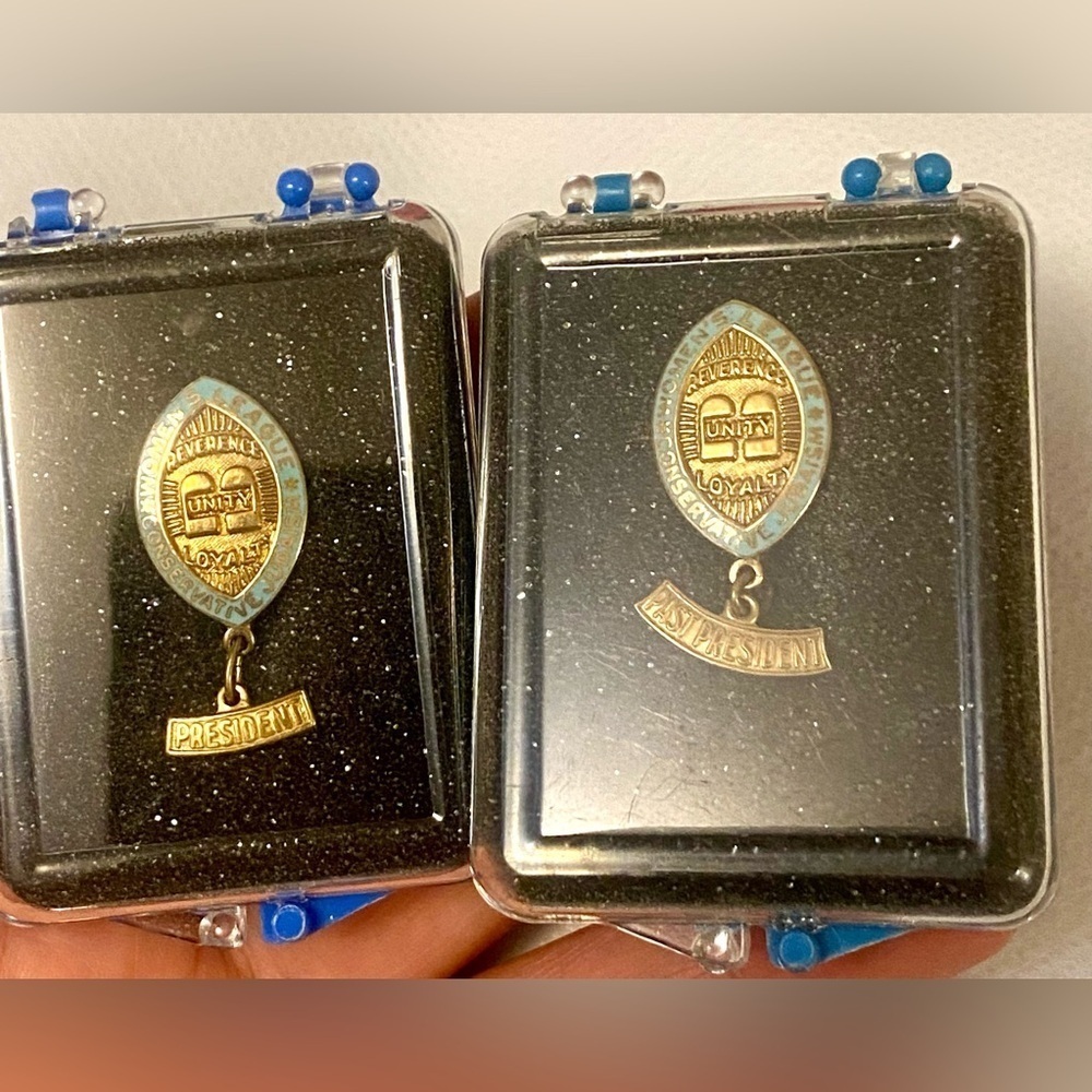 Gold and Blue President and Enthusiasm Pins. Vintage